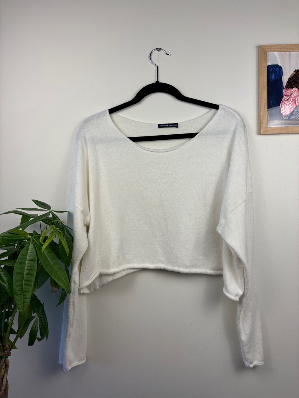 Brandy Melville Cream Cropped Long-Sleeve Knit Top